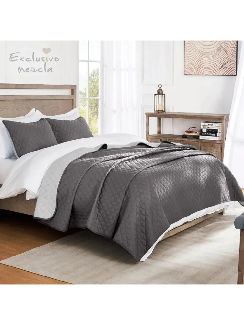 Reversible Full Queen Quilt Bedding Set - Cozy Grey Comforter & Stylish Decor